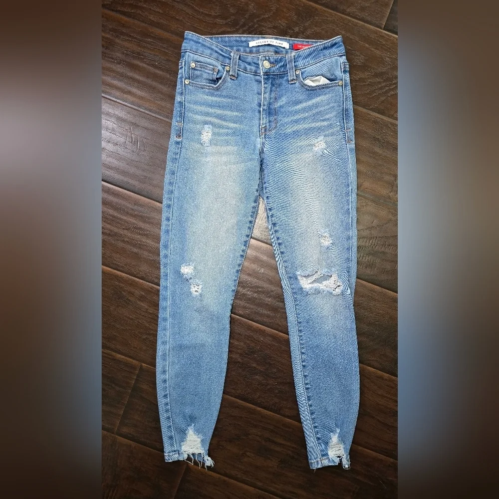 Celebrity Pink Womens Shredded Skinny Light Denim Blue Jeans Size 1